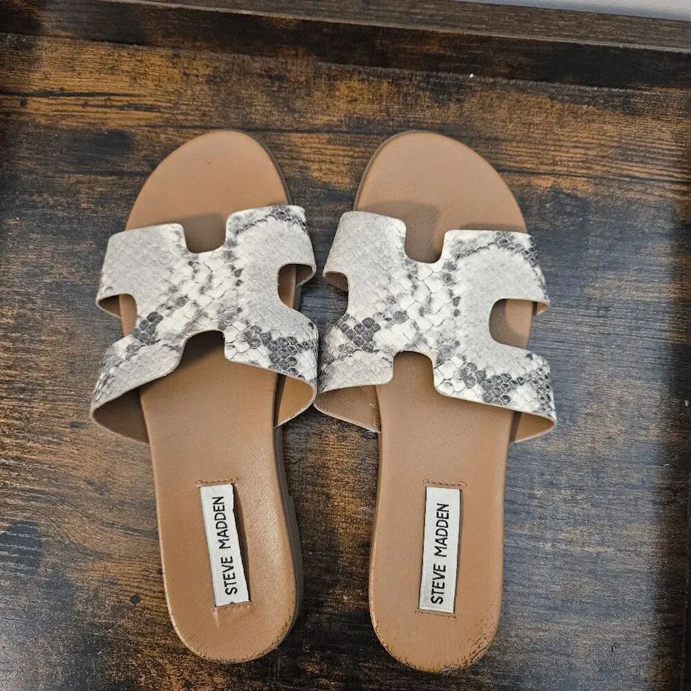 Steve Madden Dariella Snakeskin Slides Sandals Women's Black/White Size 7.5